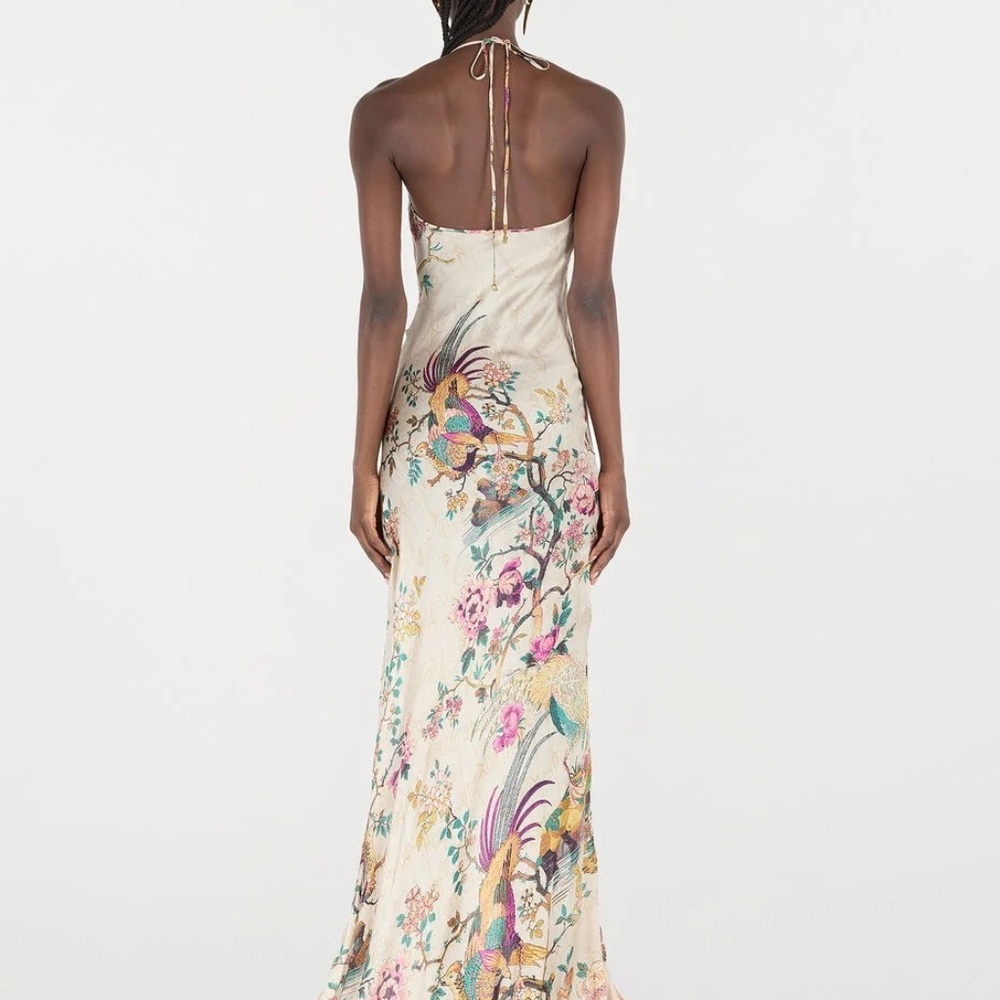 Pure Silk Dress With Oriental Bird Print - Picture 4 of 10